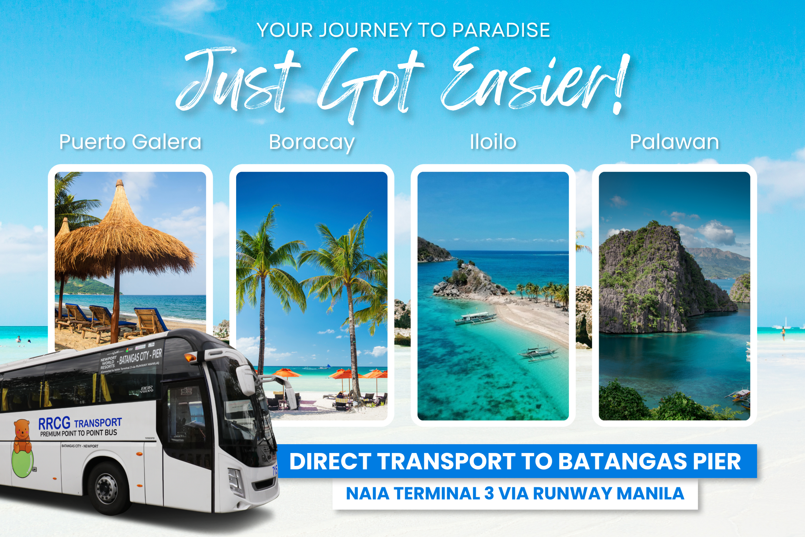 RRCG Direct Transport Mobile Banner - Your journey to paradise just got easier with Direct Transport to Batangas Pier NAIA Terminal 3 via Runway Manila